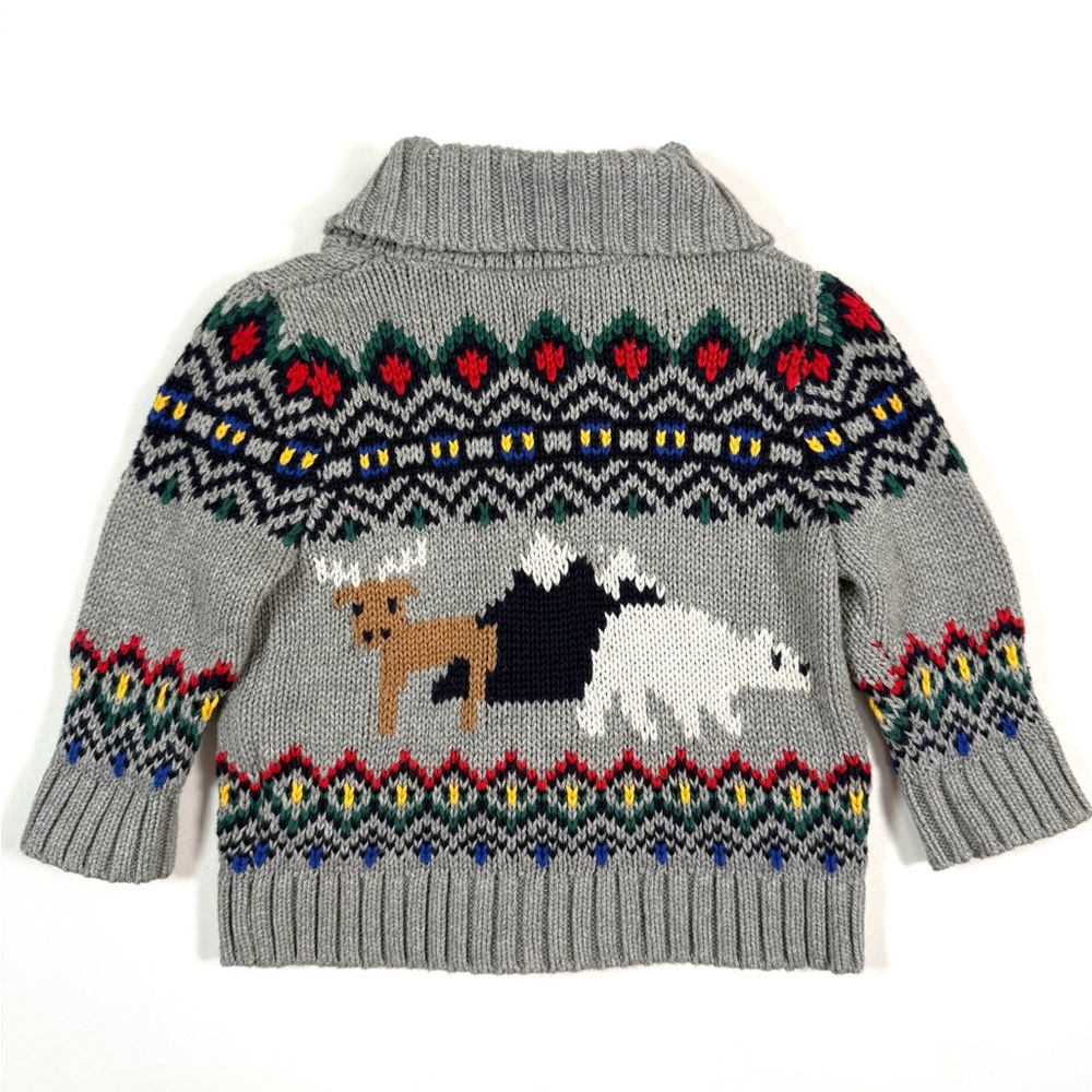 BABY GAP Cardigan Sweater 6-12M‎ Fair Isle Animal Print Grandpacore Shawl Collar